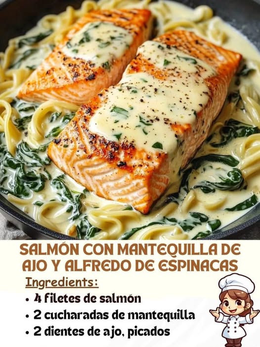 Salmón con Salsa Alfredo de Espinacas