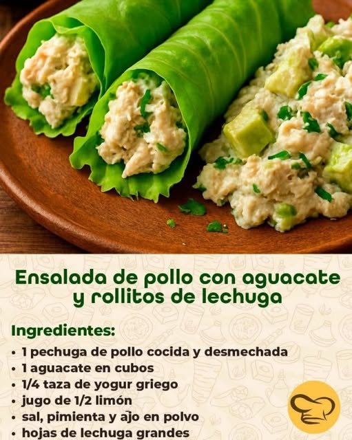 ENSALADA DE POLLO CON AGUACATE Y ROLLITOS DE LECHUGA
