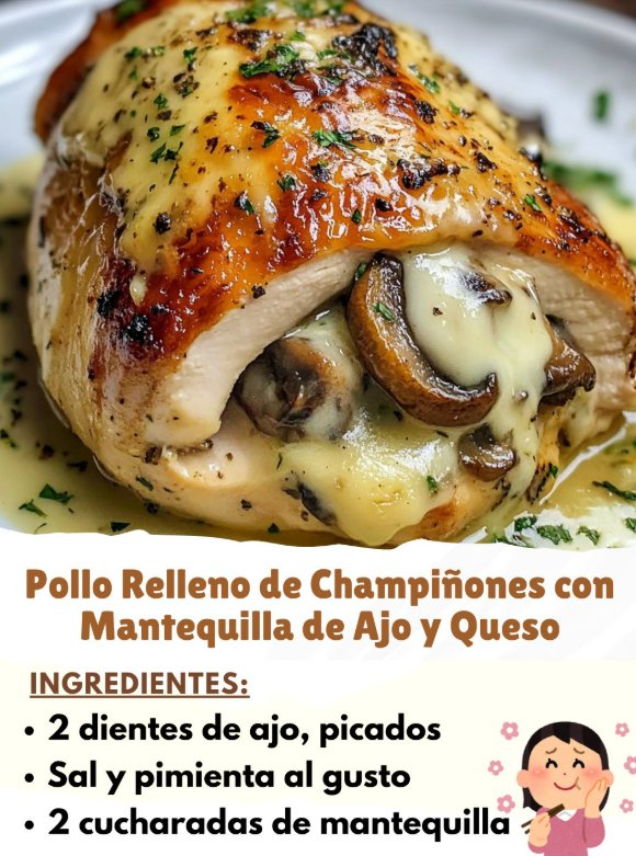Pollo Relleno de Champiñones con Mantequilla de Ajo y Queso