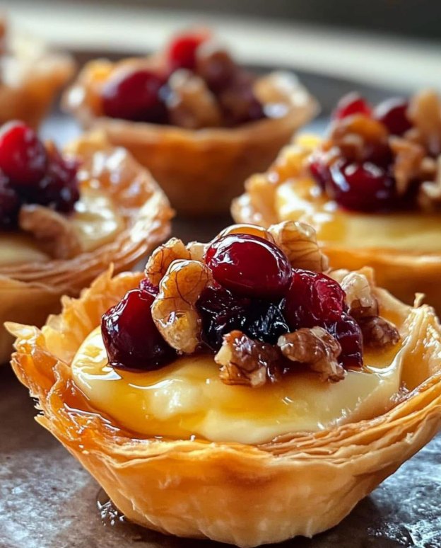 Tazas de arándanos y nueces brie con llovizna de miel