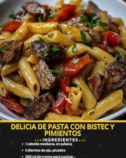 Delicia de Pasta con Bistec y Pimientos