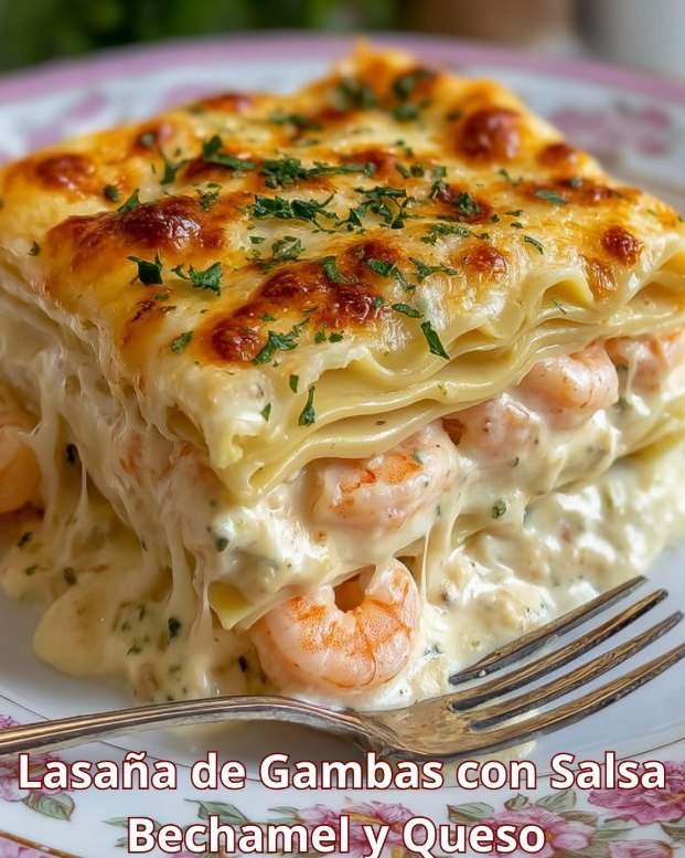 Lasaña de Gambas con Salsa Bechamel y Queso
